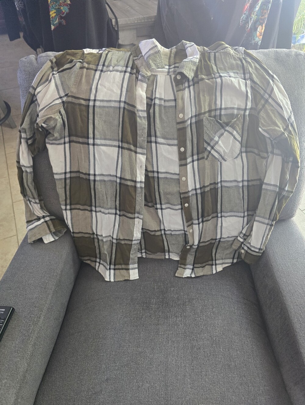 Lucky Brand Olive and White Plaid Button-Up Shirt